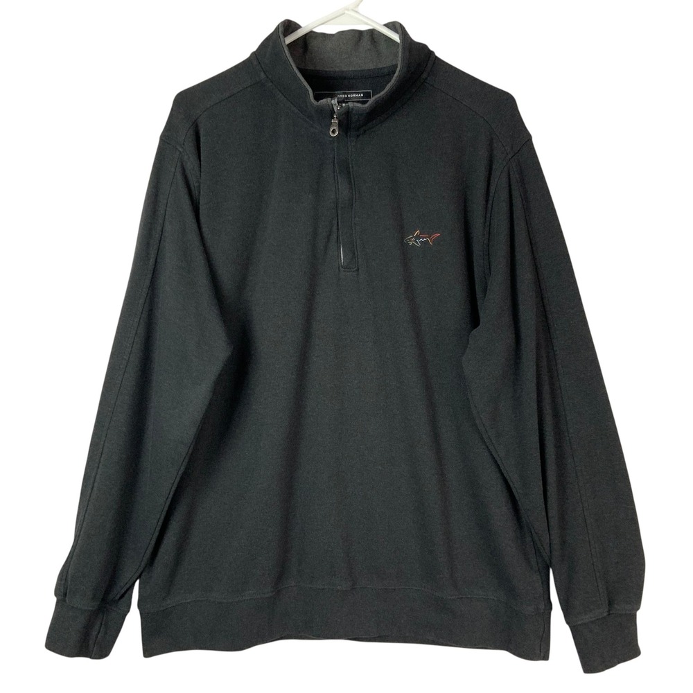 Greg Norman Charcoal Gray Pullover L 1/4 Zip Mock Neck Long Sleeve Shark Logo